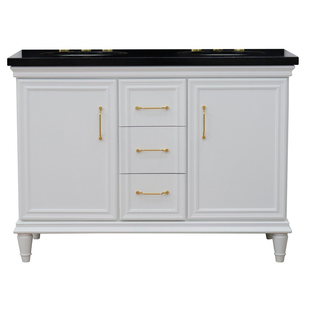 Bellaterra Home 49" Double vanity in White finish with Black galaxy and oval sink - Luxe Bathroom Vanities