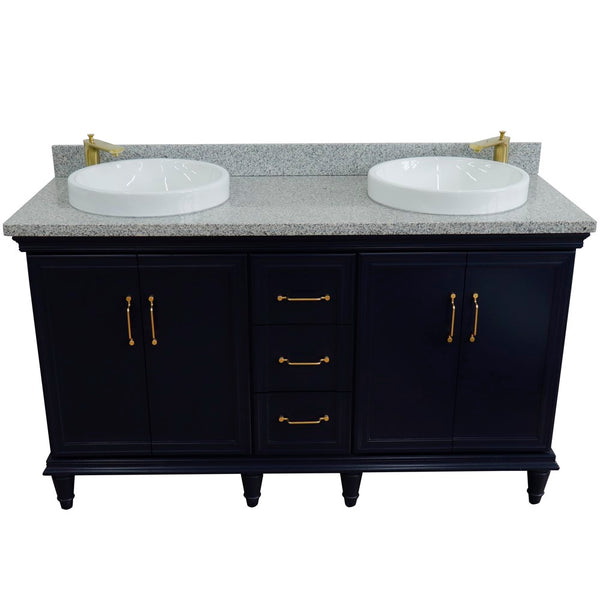 Bellaterra Home 61" Double sink vanity in White finish and Black galaxy granite and round sink - Luxe Bathroom Vanities