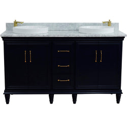 Bellaterra Home 61" Double sink vanity in White finish and Black galaxy granite and round sink - Luxe Bathroom Vanities