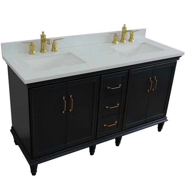 Bellaterra Home 61" Double sink vanity in White finish and Black galaxy granite and rectangle sink - Luxe Bathroom Vanities
