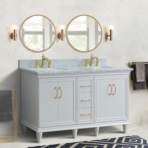 Bellaterra Home 61" Double sink vanity in White finish and Black galaxy granite and rectangle sink - Luxe Bathroom Vanities