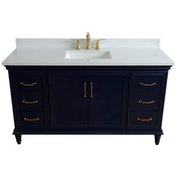 Bellaterra Home 61" Single vanity in White finish with Black galaxy and rectangle sink - Luxe Bathroom Vanities