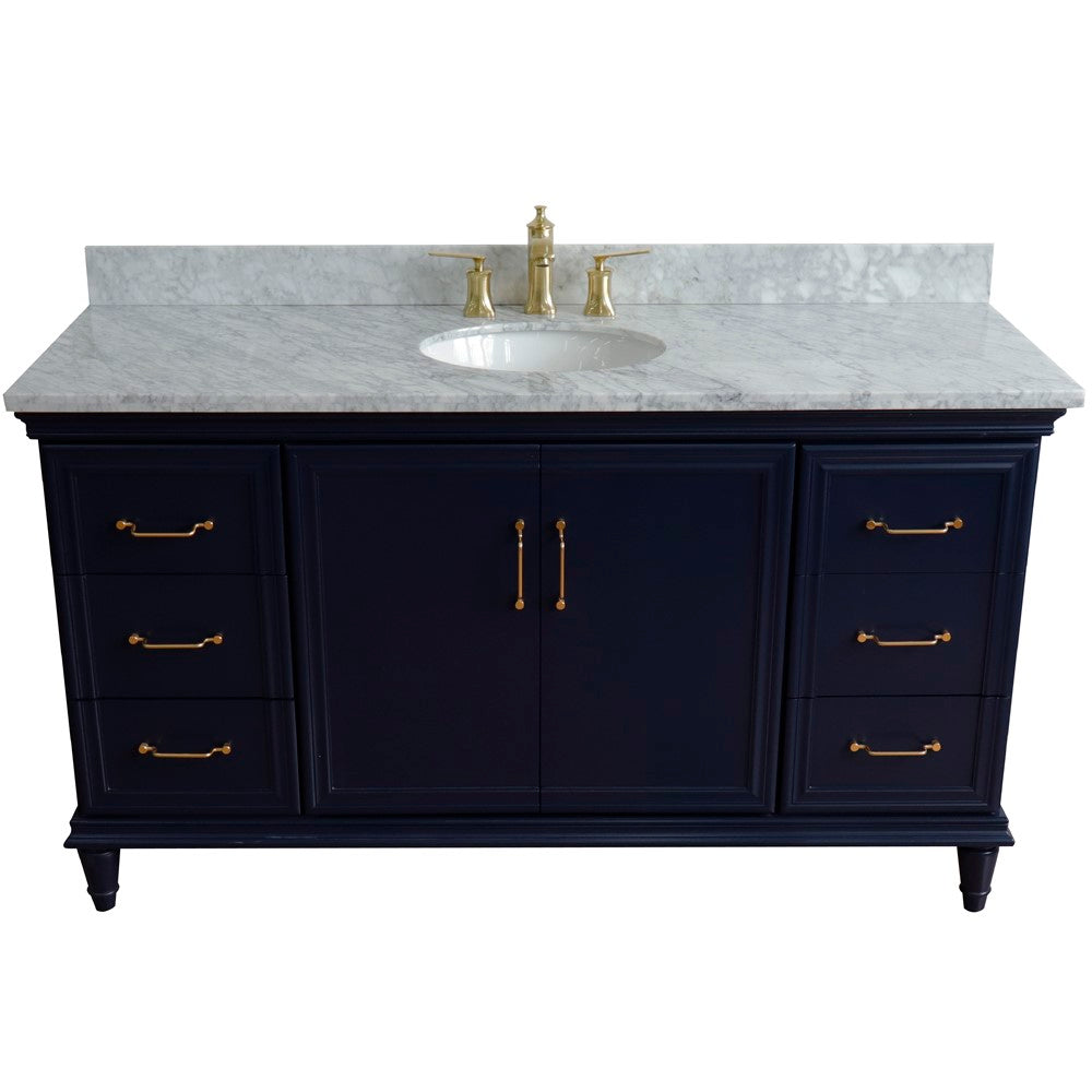 Bellaterra Home 61" Single vanity in White finish with Black galaxy and oval sink - Luxe Bathroom Vanities