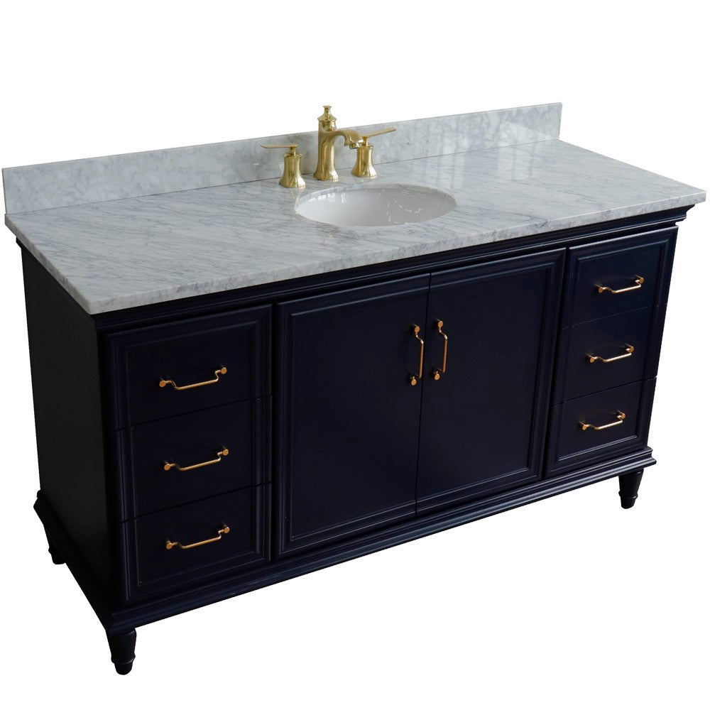 Bellaterra Home 61" Single vanity in White finish with Black galaxy and oval sink - Luxe Bathroom Vanities