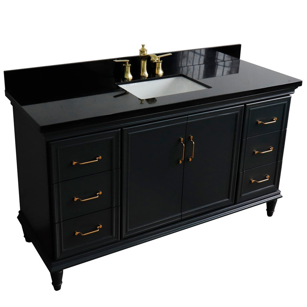 Bellaterra Home 61" Single vanity in White finish with Black galaxy and rectangle sink - Luxe Bathroom Vanities