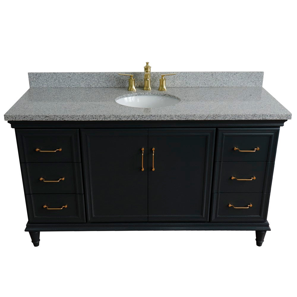 Bellaterra Home 61" Single vanity in White finish with Black galaxy and oval sink - Luxe Bathroom Vanities