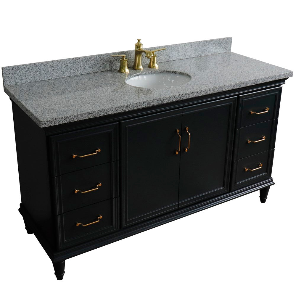 Bellaterra Home 61" Single vanity in White finish with Black galaxy and oval sink - Luxe Bathroom Vanities