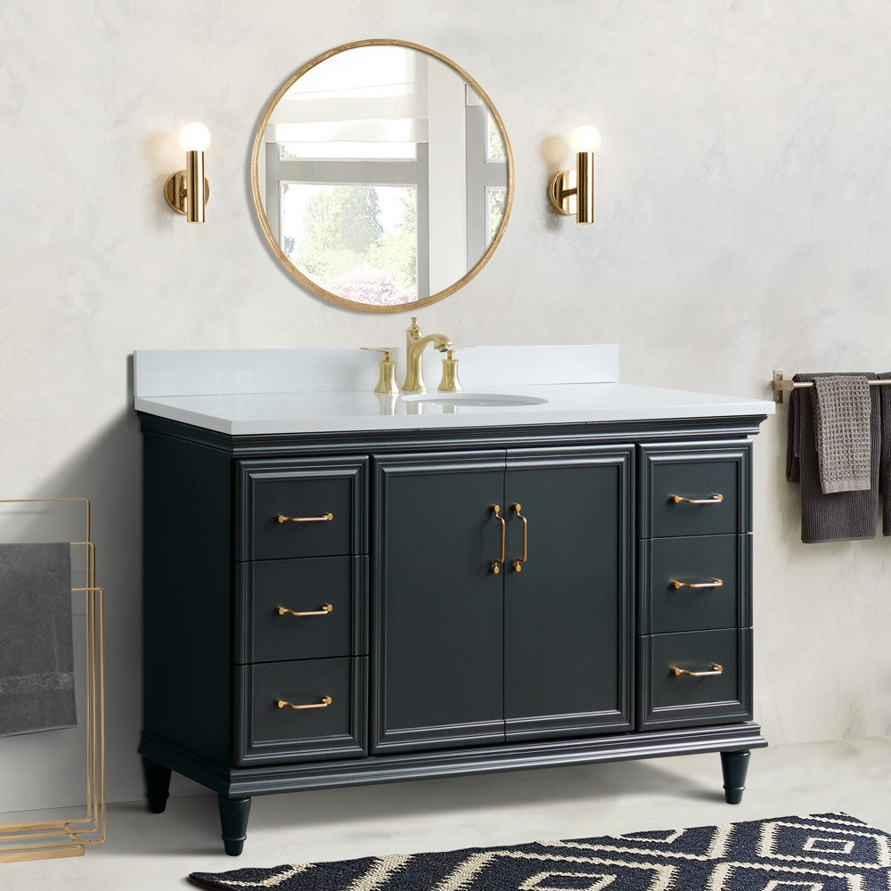 Bellaterra Home 61" Single vanity in White finish with Black galaxy and oval sink - Luxe Bathroom Vanities