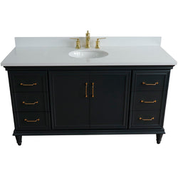 Bellaterra Home 61" Single vanity in White finish with Black galaxy and oval sink - Luxe Bathroom Vanities