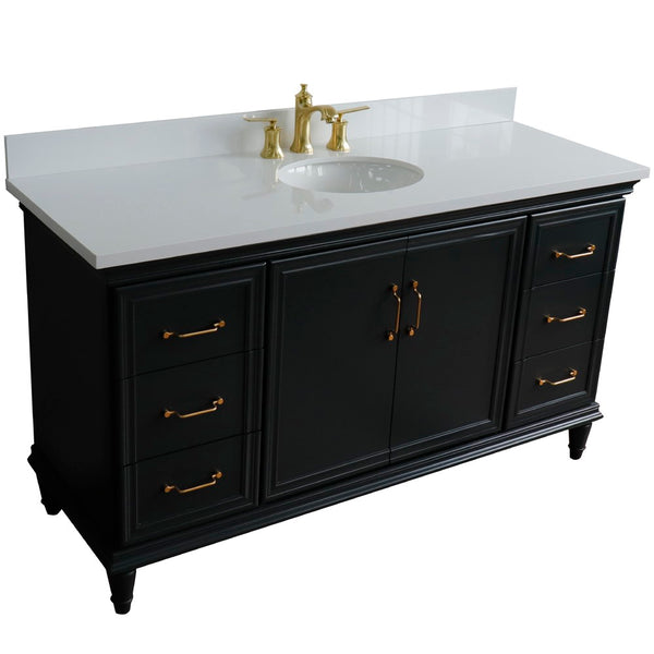 Bellaterra Home 61" Single vanity in White finish with Black galaxy and oval sink - Luxe Bathroom Vanities