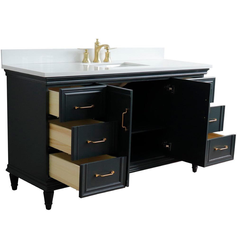 Bellaterra Home 61" Single vanity in White finish with Black galaxy and rectangle sink - Luxe Bathroom Vanities