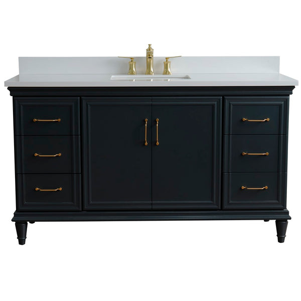 Bellaterra Home 61" Single vanity in White finish with Black galaxy and rectangle sink - Luxe Bathroom Vanities