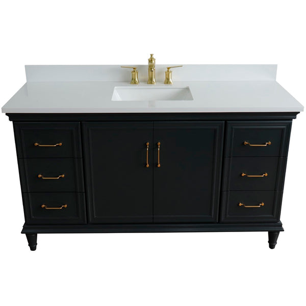 Bellaterra Home 61" Single vanity in White finish with Black galaxy and rectangle sink - Luxe Bathroom Vanities