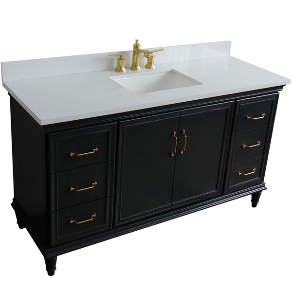 Bellaterra Home 61" Single vanity in White finish with Black galaxy and rectangle sink - Luxe Bathroom Vanities