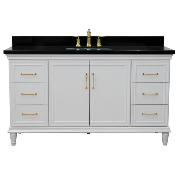 Bellaterra Home 61" Single vanity in White finish with Black galaxy and rectangle sink - Luxe Bathroom Vanities