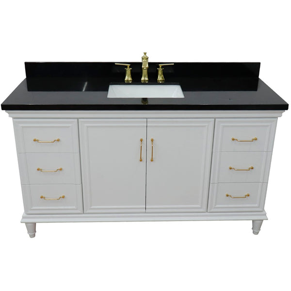 Bellaterra Home 61" Single vanity in White finish with Black galaxy and rectangle sink - Luxe Bathroom Vanities