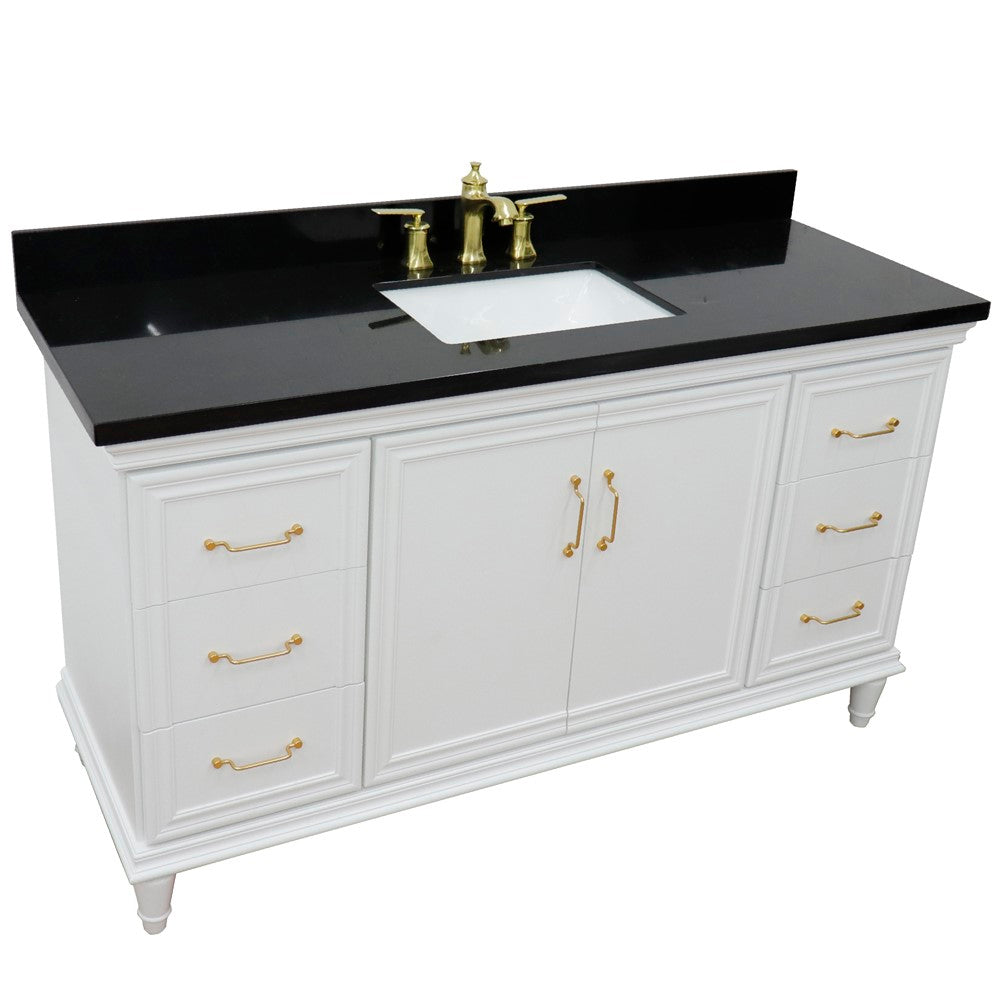 Bellaterra Home 61" Single vanity in White finish with Black galaxy and rectangle sink - Luxe Bathroom Vanities