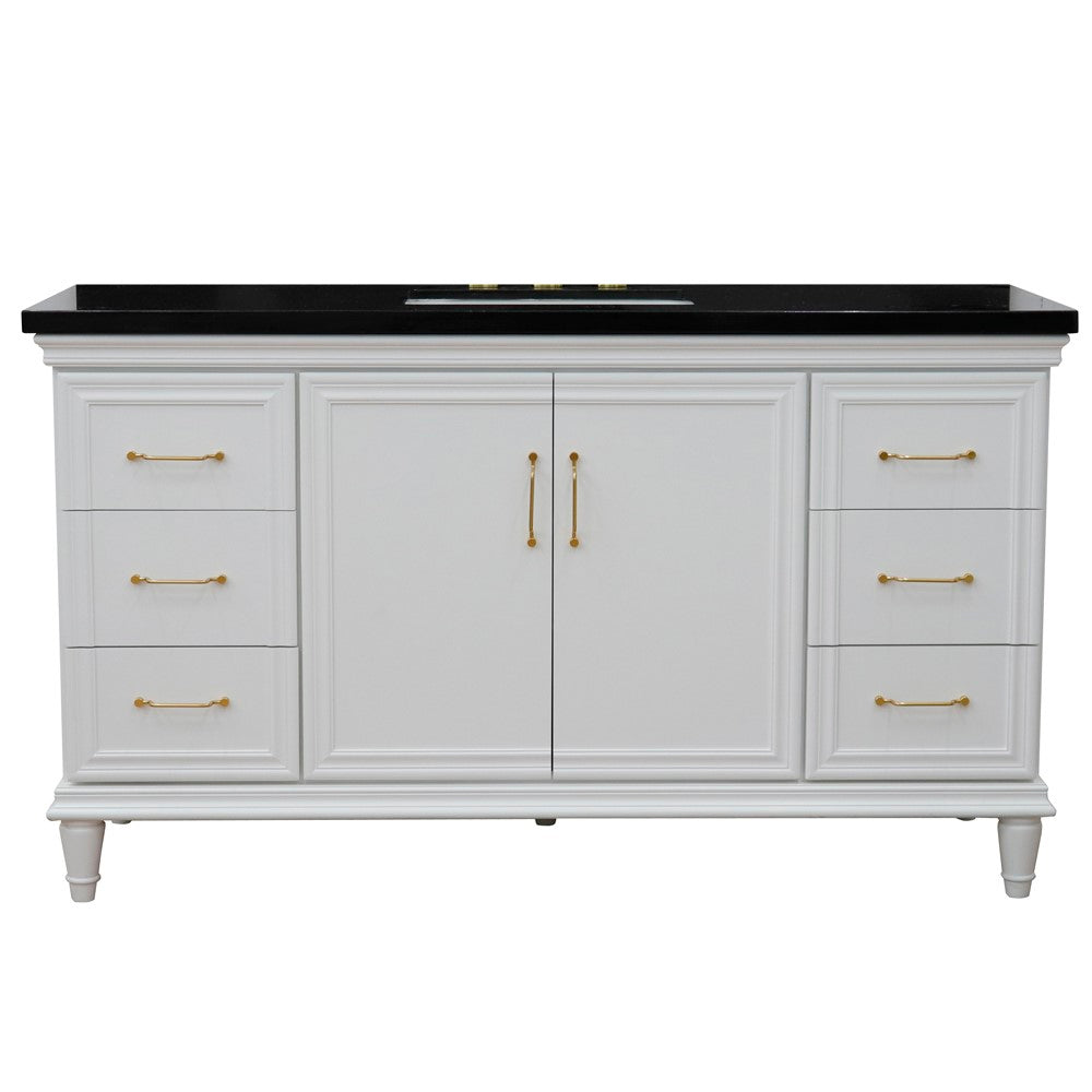 Bellaterra Home 61" Single vanity in White finish with Black galaxy and rectangle sink - Luxe Bathroom Vanities