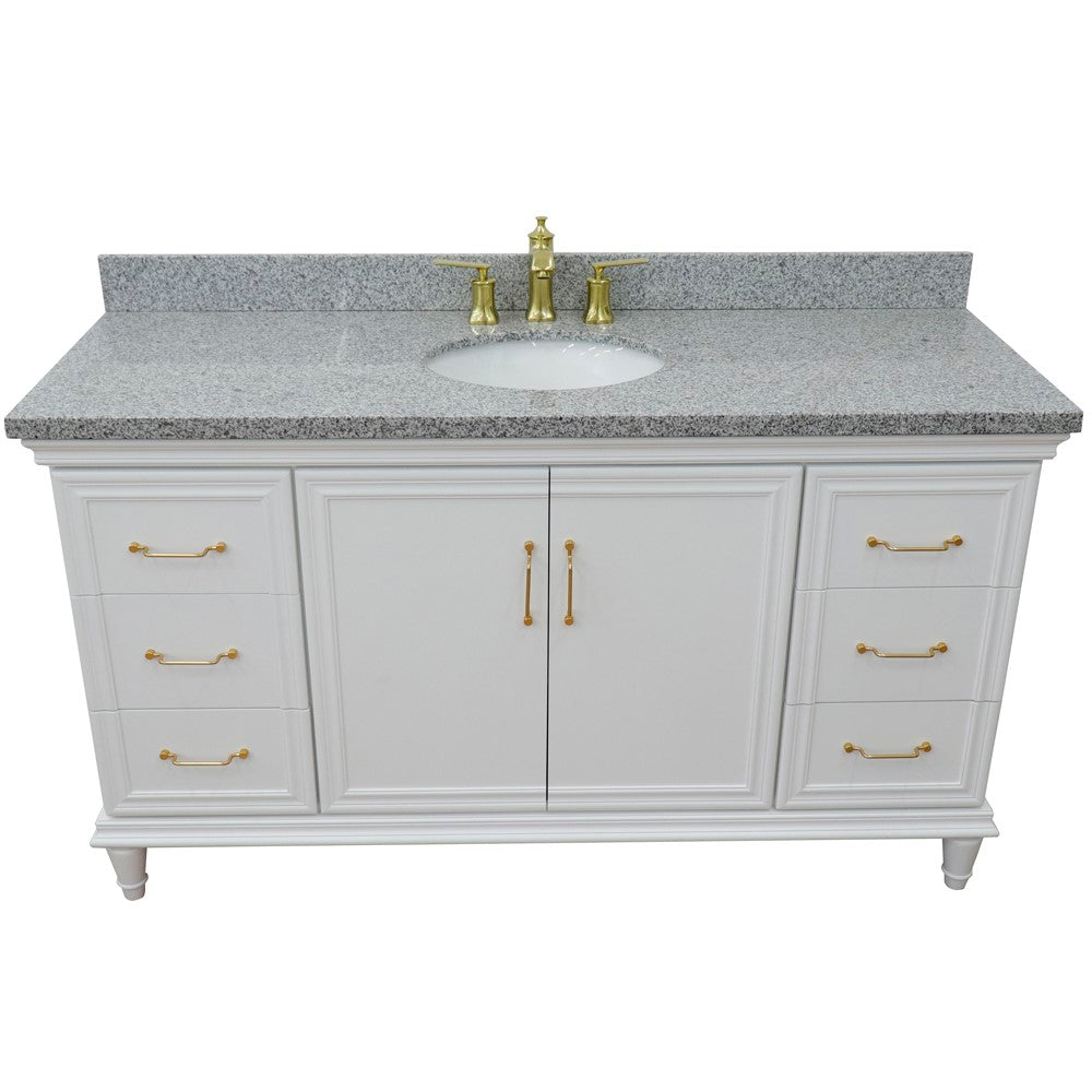 Bellaterra Home 61" Single vanity in White finish with Black galaxy and oval sink - Luxe Bathroom Vanities