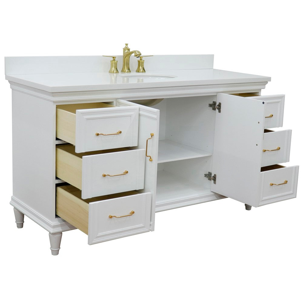 Bellaterra Home 61" Single vanity in White finish with Black galaxy and oval sink - Luxe Bathroom Vanities