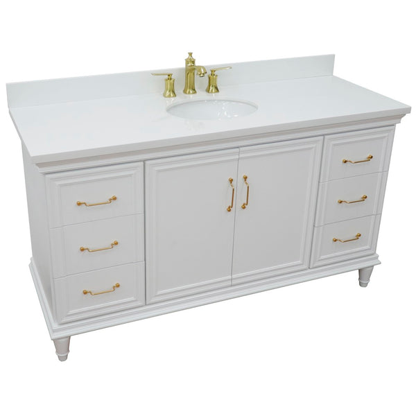 Bellaterra Home 61" Single vanity in White finish with Black galaxy and oval sink - Luxe Bathroom Vanities