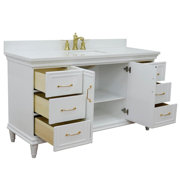 Bellaterra Home 61" Single vanity in White finish with Black galaxy and rectangle sink - Luxe Bathroom Vanities