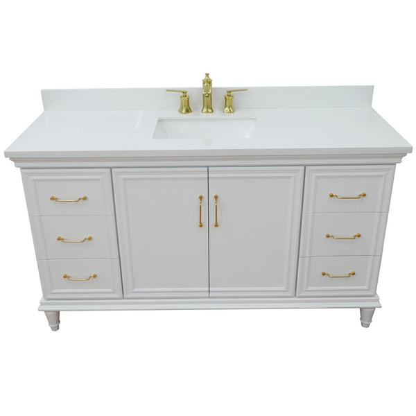 Bellaterra Home 61" Single vanity in White finish with Black galaxy and rectangle sink - Luxe Bathroom Vanities