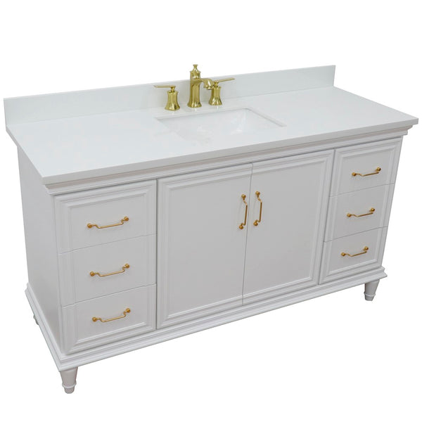 Bellaterra Home 61" Single vanity in White finish with Black galaxy and rectangle sink - Luxe Bathroom Vanities