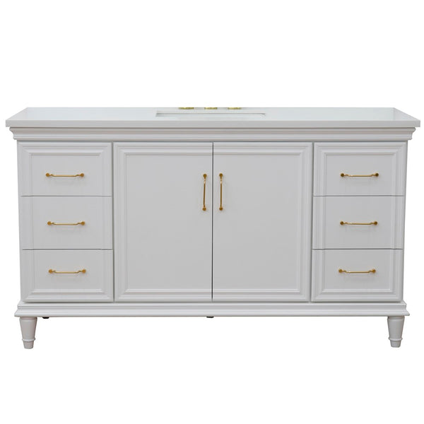 Bellaterra Home 61" Single vanity in White finish with Black galaxy and rectangle sink - Luxe Bathroom Vanities