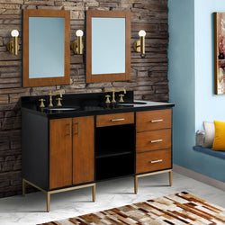 Bellaterra Home 61" Double sink vanity in Walnut and Black finish and Black galaxy granite and oval sink - Luxe Bathroom Vanities