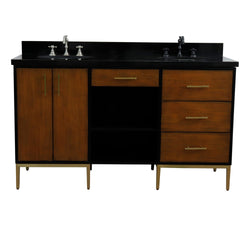 Bellaterra Home 61" Double sink vanity in Walnut and Black finish and Black galaxy granite and oval sink - Luxe Bathroom Vanities