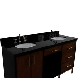 Bellaterra Home 61" Double sink vanity in Walnut and Black finish and Black galaxy granite and oval sink - Luxe Bathroom Vanities