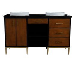 Bellaterra Home 61" Double sink vanity in Walnut and Black finish and Black galaxy granite and round sink - Luxe Bathroom Vanities