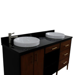 Bellaterra Home 61" Double sink vanity in Walnut and Black finish and Black galaxy granite and round sink - Luxe Bathroom Vanities