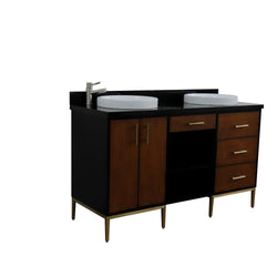 Bellaterra Home 61" Double sink vanity in Walnut and Black finish and Black galaxy granite and round sink - Luxe Bathroom Vanities