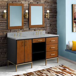 Bellaterra Home 61" Double sink vanity in Walnut and Black finish and Black galaxy granite and oval sink - Luxe Bathroom Vanities