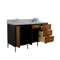 Bellaterra Home 61" Double sink vanity in Walnut and Black finish and Black galaxy granite and oval sink - Luxe Bathroom Vanities