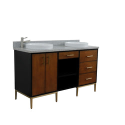 Bellaterra Home 61" Double sink vanity in Walnut and Black finish and Black galaxy granite and round sink - Luxe Bathroom Vanities