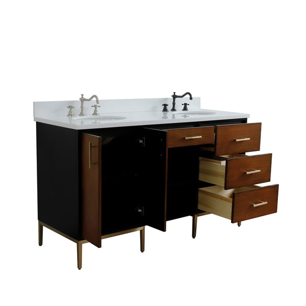 Bellaterra Home 61" Double sink vanity in Walnut and Black finish and Black galaxy granite and oval sink - Luxe Bathroom Vanities