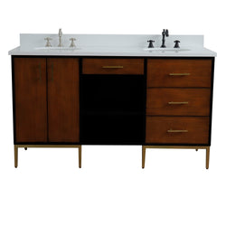 Bellaterra Home 61" Double sink vanity in Walnut and Black finish and Black galaxy granite and oval sink - Luxe Bathroom Vanities