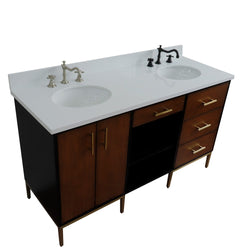 Bellaterra Home 61" Double sink vanity in Walnut and Black finish and Black galaxy granite and oval sink - Luxe Bathroom Vanities