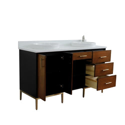 Bellaterra Home 61" Double sink vanity in Walnut and Black finish and Black galaxy granite and round sink - Luxe Bathroom Vanities