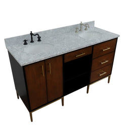 Bellaterra Home 61" Double sink vanity in Walnut and Black finish and Black galaxy granite and oval sink - Luxe Bathroom Vanities