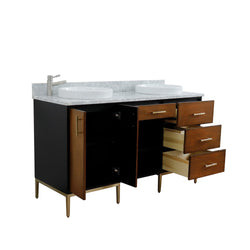 Bellaterra Home 61" Double sink vanity in Walnut and Black finish and Black galaxy granite and round sink - Luxe Bathroom Vanities