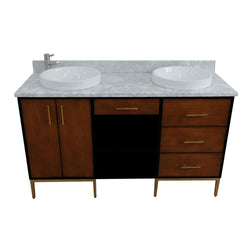 Bellaterra Home 61" Double sink vanity in Walnut and Black finish and Black galaxy granite and round sink - Luxe Bathroom Vanities