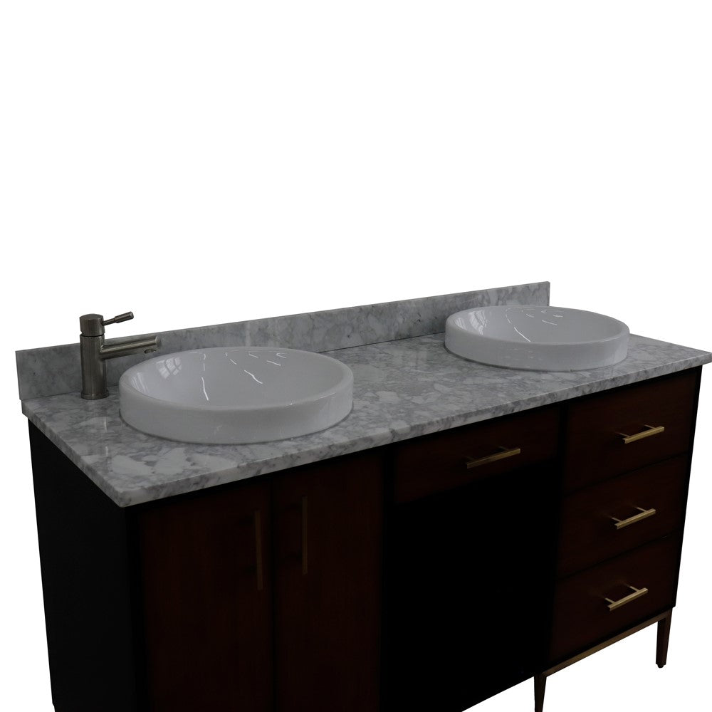 Bellaterra Home 61" Double sink vanity in Walnut and Black finish and Black galaxy granite and round sink - Luxe Bathroom Vanities