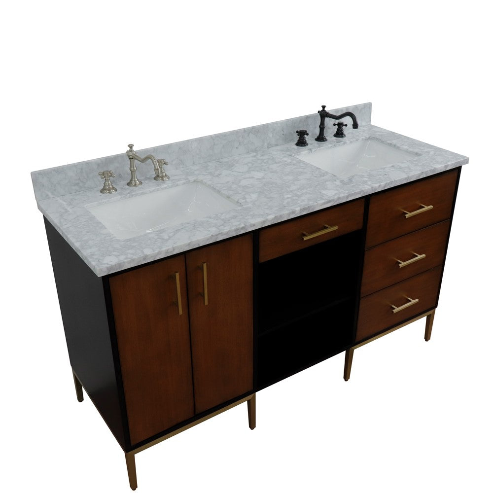 Bellaterra Home 61" Double sink vanity in Walnut and Black finish and Black galaxy granite and rectangle sink - Luxe Bathroom Vanities