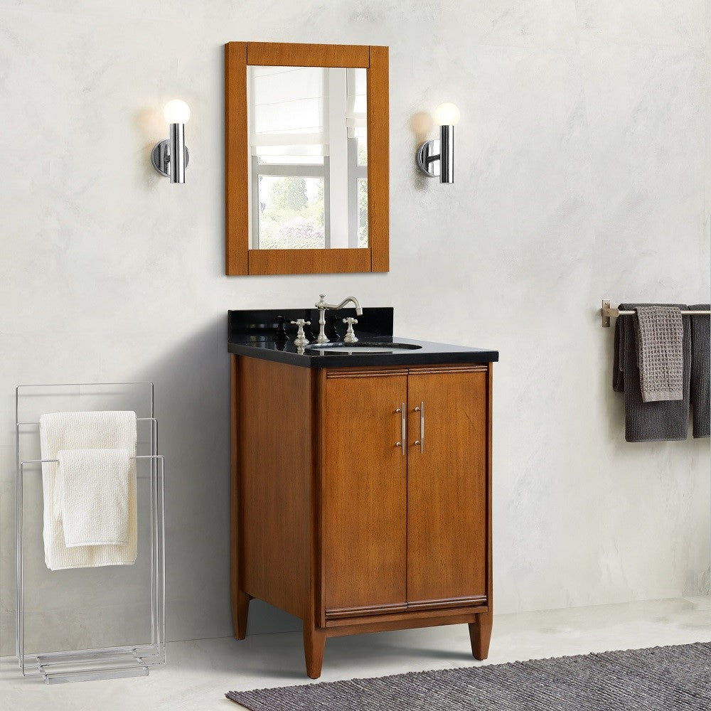 Bellaterra Home 25" Single sink vanity in Walnut finish with Black galaxy granite and oval sink - Luxe Bathroom Vanities
