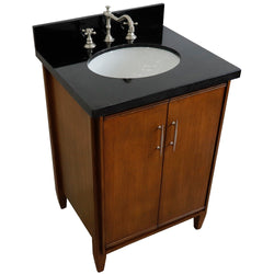 Bellaterra Home 25" Single sink vanity in Walnut finish with Black galaxy granite and oval sink - Luxe Bathroom Vanities