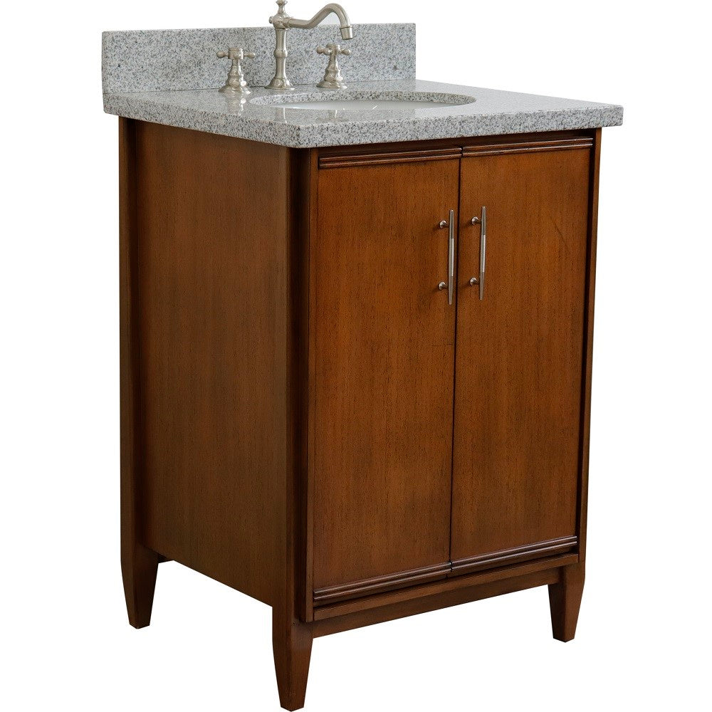Bellaterra Home 25" Single sink vanity in Walnut finish with Black galaxy granite and oval sink - Luxe Bathroom Vanities